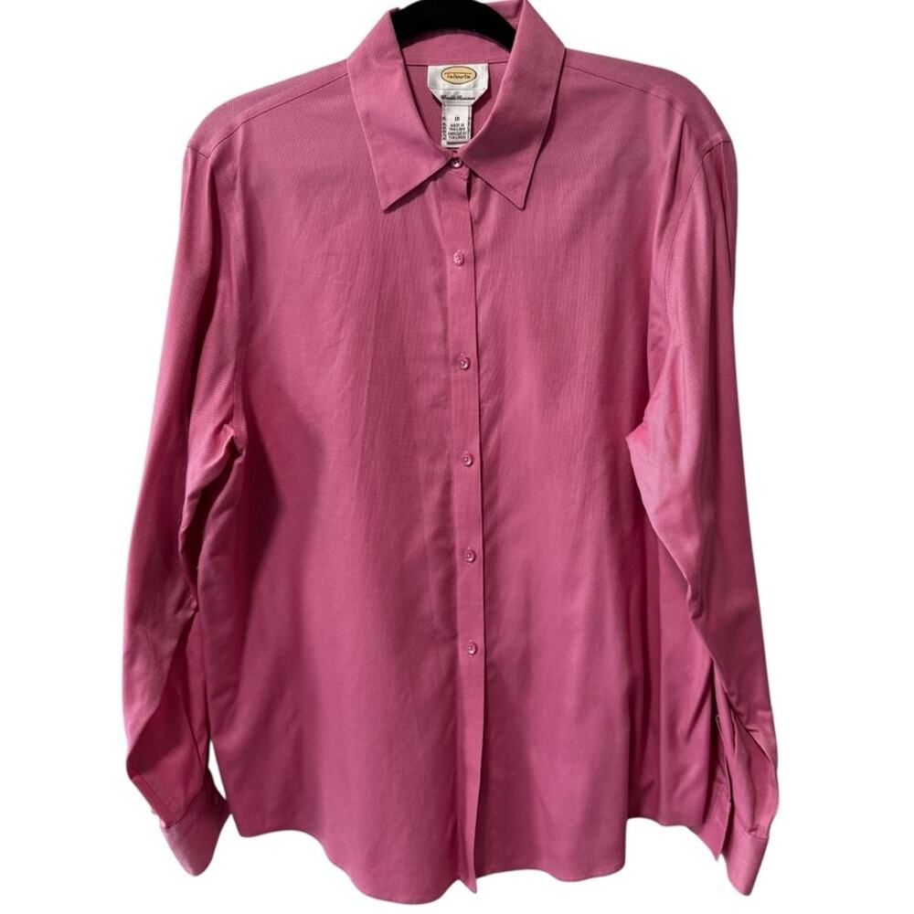 Talbots Pin Dot Long Sleeve Wrinkle Resistant Collared Shirt Pink Size 16